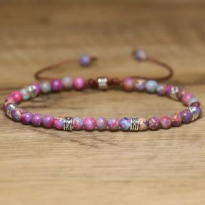 Strands 4mm Purple Imperial Jasper Bracelet Highquality Natural Sea Sediment Fine Jewelry Adjustable Dainty Bracelet for Women Girls