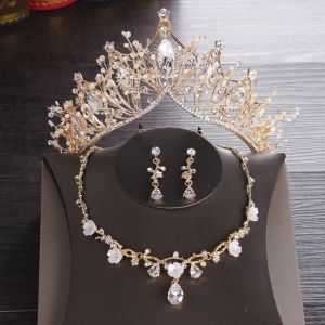 Halsband barock vintage kostym brud smycken set rhinestone crystal tiaras krona örhängen halsband bröllop brud lyx smycken set