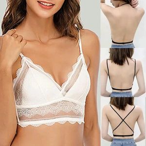 Bras Sets Bralette Sin Espalda Triangular Para Mujer Ropa Interior Suave Costuras Sujetador De Encaje Sexy Transparente D