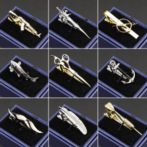 Clips Chrome Stainless Tie Clips For Business Men Scissors Sword Gun Car Shape Metal Highend Laser Engraving Bar Clasp Tie Pin Gifts