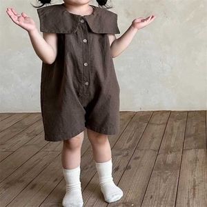 Shorts 2024 Summer New Baby Sleeveless Short Jumpsuits Solid Toddler Boy Girl Fashion Casual Overalls Cotton Large Lapel Kids Clothes H240423