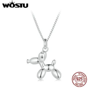 Halsketten Wostu 925 Sterling Silber Original Ballon Hund Halskette Platin für Frauen Hochzeit Party täglich fein Schmuck Geschenk Fin506