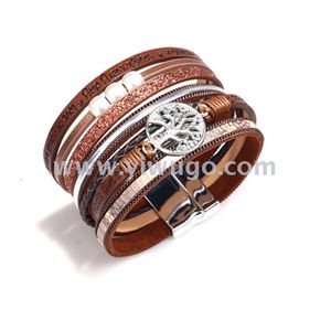 Hot Selling Handmade Woven Life Tree, Versatile Leather Rope, Magnet Buckle Armband, Xinmeishang Jewelry Factory