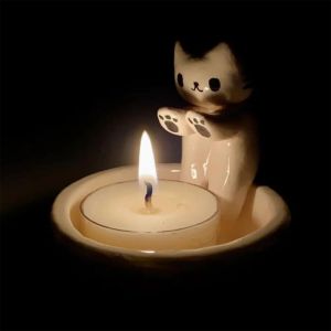 Titulares 2024 Novo suporte branco Artificial resina Artificial Light Lamp Lamp Stand For Home Table Decor Cartoon Cat Cat Rack