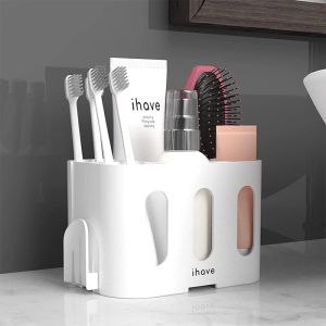 Kafalar Yeni banyo diş fırçası tutucu, elektrikli diş fırçası tutucu, 5 yuva ve 2 beyaz asılı delikle monte edilmiş duvara ev eşyaları