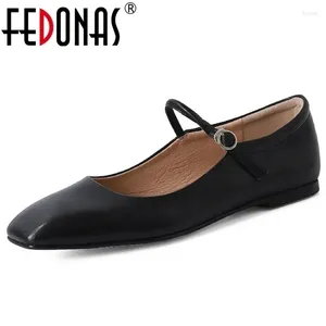 Sapatos casuais Fedonas Spring Summer Women Women Flats Concisa elegante quadrado de pé genuíno de couro Mary Janes Woman Office Ladies Comfort