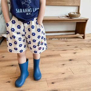 Shorts 2023 Summer New Fashion Flower Print Children Loose Cotton Boys Casual Baby Girls Short Pants Kids Clothes H240423