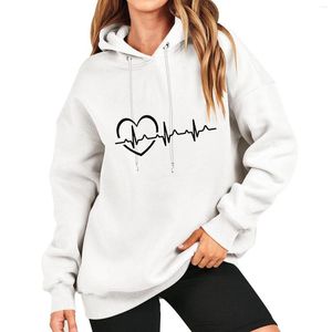 Women's Sweaters Fleece Hoodie Women Zip Up Leisure Fashion Love Couple No PocketRadio Wave Printing Drawstring Dark Crop Sweatshirt