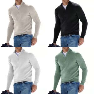 Autumn Spring High Quality Knitting Polo Sweatshirt Solid Casual Long Sleeve Zipper Shirts Men Top Lapel Clothing 220408