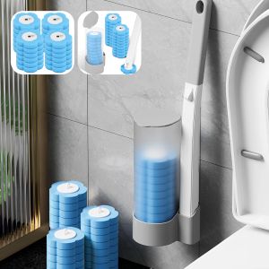 Definir 24pcs Brush descartável Manças longa Moused Kit de ferramentas de limpeza com parede com cabeça de escova substituível para acessórios WC do banheiro