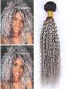 Kinky Curly Peruvian Grey Ombre Human Hair Weave Bundles 4Pcs Black and Silver Grey Ombre Virgin Human Hair Weft Extensions Free5562092