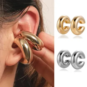 Earrings Oversize Chunky Round Circle Clip on Earrings for Women Gold Plated Stainless Steel Ear Cuff Hollow Tube Thick Earclips Jewelry