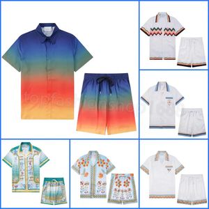 Casablanc-s designer men t shirt set Masao San print mens casual shirt and short womens loose silk shirt high quality tees summer tour men tshirt Size M--3XL