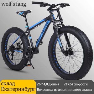 Bikes Wolfs Fang Bicycle 26 * 4,0 tum 24 Speed ​​Fat Bicycle Aluminium Alloy Frame Snow Wide Tire Dubbel Front Ffork Mens Bicycle Y240423