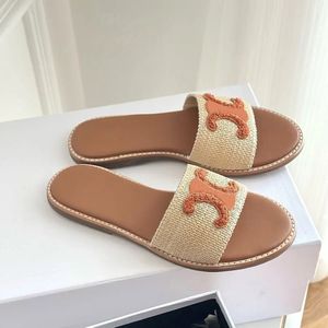 أعلى جودة Lympia Flat Slipper Women Raffia Sandals Slides Slides for Welly Holiday Walking Shoes Footwear98465444