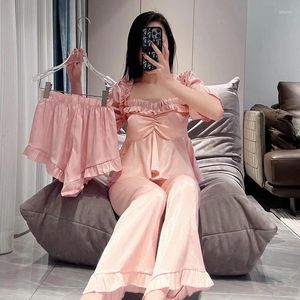 Frauen Nachtwäsche rosa Pyjamas dreiteiliger Frühlings- und Herbst -Langarmdünn Pijamas Home Nightwear Homewear