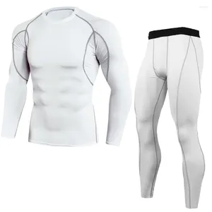 Herrspårar Vit Running Tracksuit Jogging Cykling Underkläder Sportdräkter Baselager Second Skin Fitness Mane Rash Guard Set