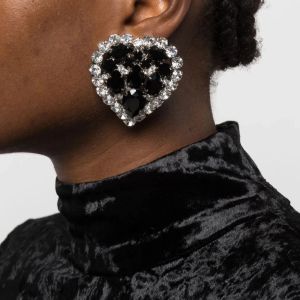 Earrings Stonefans Elegant Heart Ear Clip Earrings Lady No Piercing Accessories Geometry Black Rhinestone Clip on Earrings Bridal Jewelry