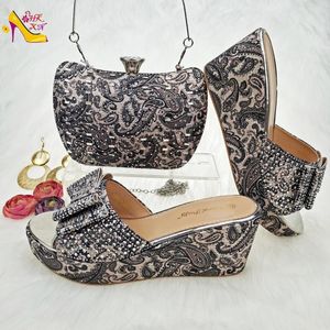 Dress Shoes Nigeria Styles Unique Pattern Design Black And Bags Set Perfect For A Royal Wedding Party Sell Well In Africa