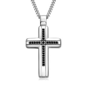 Necklaces IOGOU Religion Cross Silver 925 Pendant 1.2mm Black Moissanite Necklace For Men Cuban Chain 22+2inch Length Jewely With Gift Box