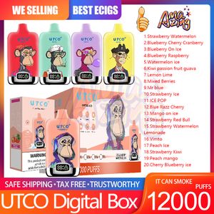 UTCO Digital Box 12000 Puff verfügbarer Vape Stift 0% 2% 3% 5% Mesh Spule 850mAh wiederaufladbare Batterie 20ml Pod Puffs 12k E Zigaretten 20 Aromen