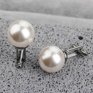 Links Beads Cufflinks For Men Round White Imitation Pearl Cuff Link Women Suit Concise Business Cufflink Wedding Party Cuflink Gift