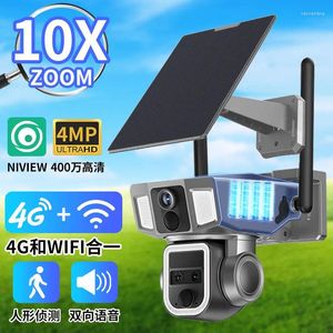 Lente Tripla 10x Zoom Solar Power Wi -Fi 4G Câmera IP IP Full AI Detecção Humanóide Segurança doméstica CCTV Baby Monitor