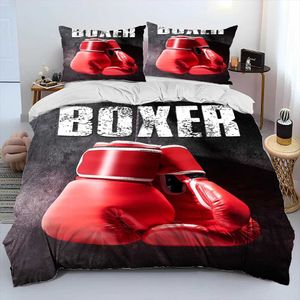 Sängkläder sätter 3D -boxningshandskar Boxer Fight Comporter Bedding Setduvet Cover Bed Set Quilt Cover Caseking Queen Size Sängkläder Set Vuxen T240422