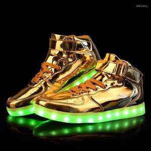 Casual Shoes Trump Led Light Up For Men High Top Sneakers USB Laddning Kvinnor Glödande lysande blinkande barn