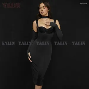 Abiti per feste Yalin Sexy High Neck Bodycon Dress Celebrity Celebrity Club Abito da notte per ragazza Black Vestidos de Fiesta Largos 2024