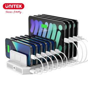 Hubs Unitek 96W USB Charging Station 10Port USB Charger Dock Hub med QC 3.0 Fast Charging för iPad Tablet Kindle iPhone Samsung