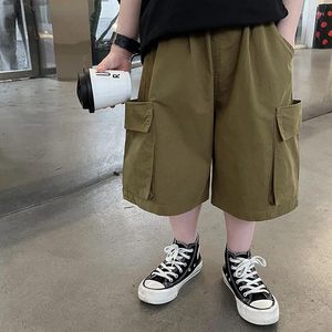 Trousers 2024 Summer Boys Knee-length Cargo Pants Kids Army Green Middle Children Loose Casual Shorts
