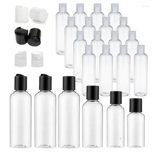 Bottiglie di stoccaggio 10pcs 30ml-00 ml Squeeze in plastica trasparente W/ Disco Top Flip Caps Remillable Contenir per lozioni di shampoo Cream di sapone per il corpo