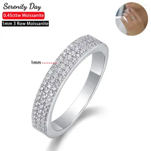 Cluster Rings Serenity Day Real D Color 1mm 3 Row Full Moissanite Wedding For Women S925 Silver Bands Plated 18K White Gold Fine SMEMELLRY