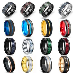 Bands Stainless Steel Ring & Gold Black Silver Blue Green Color CZ Brushed Men's Engagement Wedding Band TOP Jewelry Wholesale