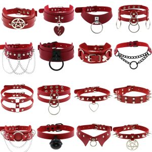 Halsband diezi män harajuku röd pu läder halsband choker kvinnor damer punk gotisk vintage uttalande krage hänge halsband nya smycken