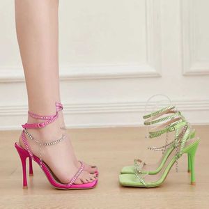 Dress Shoes Temperament Green/ Stiletto Women Sandals Sexy Peep Toe Square Head Thin Band Strap Ankle Buckle High Heels Party Club Shoe H240423