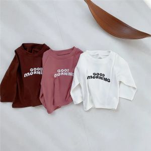 Tops Autumn Baby Bottoming Shirt Kid Fashion Letter Long Sleeves Tshirt Girl Simple Solid Tops Boy Soft Comfortable Cotton Tshirt