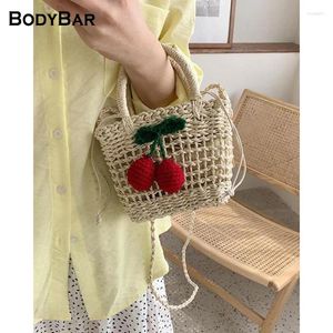 Bolsas de compras verão Bolsa de ombro de menina fofa Fashion Cherry Straw Messenger garoto de moedas Purse Princess mini bolsa senhora