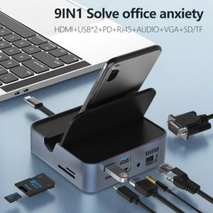 ハブ9 in 1タイプCハブHDMICAPTIBLE USB CドッキングステーションMacBook Pro/MacBook Air/Dell/HP/Lenovo用のスマートフォンハブアダプター