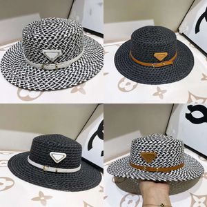Triangle Designer Label Sun Hats Grass Woven Flat Top Women's Gentleman's Hat