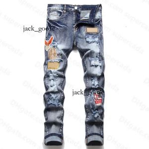 Purple Jeansdesigner Mens Jeans High Street America for Men Embroidery Oversize Ripped Patch Hole Denim 2023 New Fashion Streetwear Skinny Slim Penci 337