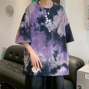 Ramar män sommar ny het hip hop streetwear mode tshirts bomull överdimensionerade topp tees mens casual tiedye oneck kort hylsa t shirt