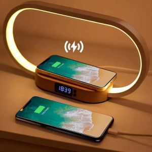 Laddare multifunktion trådlös laddare pad stativ klocka ledd skrivbordslampa nattljus USB -port snabb laddningsstation docka för iPhone Samsung