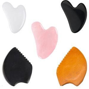 Массажер 5pcs Natural Jade Scraping Board Rose Quartz Gua Sha Massage Tool для лицевой линии подъема подъема шей