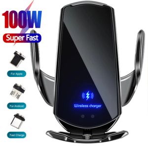 Ładowarki 100 W bezprzewodowa ładowarka samochodowa Auto Uchwyt telefonu do iPhone'a 14 13 12 11 Pro Samsung Xiaomi Indukcja Indukcja Infrared Szybkie ładowanie