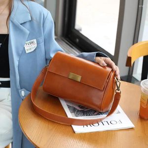 Drawstring Casual Women Versatile Cow Leather Shoulder Bag Ladies Crossbody Plant Tanned Top Layer Cowhide Messenger Handbag