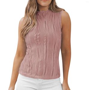 Kvinnors tankar Summer veckad solid färg halvhals Slim ärmlös Vest T-shirt Ropa de Mujer ofertas Japanese 2000s Style Y2K