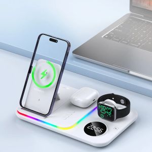 Şarj Cihazları 5 In 1 LED Kablosuz Şarj Cihazı Dock için 8/7/6 Galaxy Watch 5 4 3 AirPods Hızlı Şarj İstasyonu iPhone Samsung