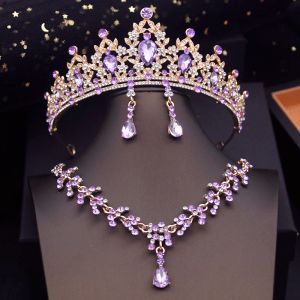 Necklaces Princess Crown Bridal Jewelry Sets for Girls Blue Tiaras Choker Necklace Sets Bride Wedding Dress Prom Jewelry Accessories